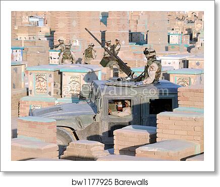 A Soldier Mans A M2 50 Caliber Machine Gun Atop A Humvee By Stocktrek Images Art Print Barewalls Posters Prints Bw