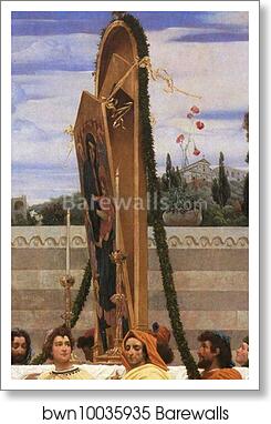 Cimabue's Celebrated Madonna is Carried in Procession through the Streets of Florence; in front of the Madonna, and Crowned with Laurels, walks CImabue Himself, with his Pupil Giotto; behind It Arnolfo Di Lapo, Gaddo Gaddi, Andrea Tafi, Niccola Pisano, Bu by Frederick Leighton, Art Print