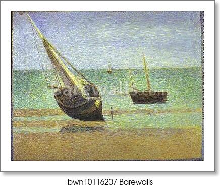 Boats. Bateux, maree basse, Grandcamp by Georges Seurat, Art Print