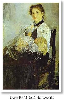 Portrait of Nadezhda Derviz with Her Child by Valentin Serov, Art Print
