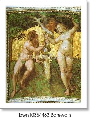 Adam and Eve (ceiling panel) by Raphael, Art Print