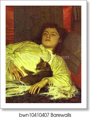 Girl with a Cat. (Portrait of Sophia Kramskaya) by Ivan Kramskoy, Art Print