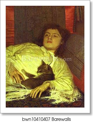Girl with a Cat. (Portrait of Sophia Kramskaya) by Ivan Kramskoy, Art Print Girl with a Cat. (Portrait of Sophia Kramskaya) by Ivan Kramskoy, Art Print