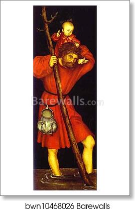 St. Christopher. Reverse Side of St. Elizabeth Panel by Lucas Cranach The Elder, Art Print St. Christopher. Reverse Side of St. Elizabeth Panel by Lucas Cranach The Elder, Art Print