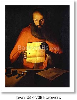 St. Jerome Reading by Georges De La Tour, Art Print
