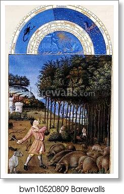 Les trÄ�s riches heures du Duc de Berry. November by Limbourg Brothers, Art Print