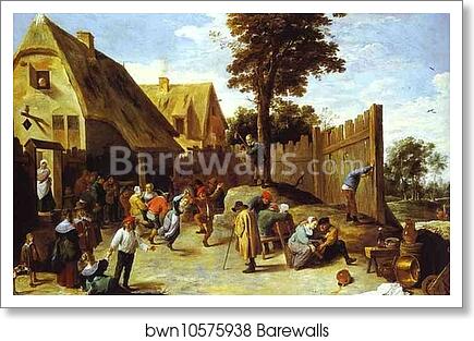 Peasants Dancing Outside an Inn by David Teniers The Younger, Art Print