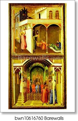 St. Nicholas Offers Three Girls Their Dowry and St. Nicholas is Elected Bishop of Mira by Ambrogio Lorenzetti, Art Print St. Nicholas Offers Three Girls Their Dowry and St. Nicholas is Elected Bishop of Mira by Ambrogio Lorenzetti, Art Print