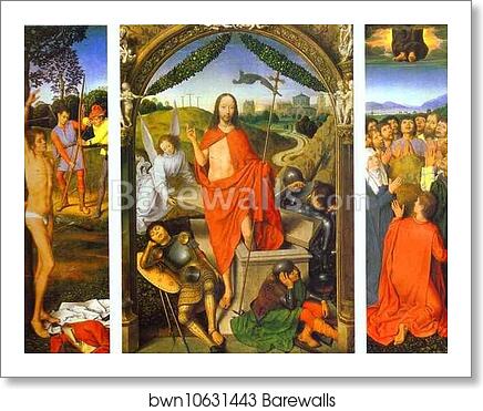 The Resurrection, with the Martyrdom of St. Sebastian and the Ascension by Hans Memling, Art Print