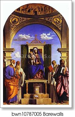 Madonna and Child Enthroned with St. Peter, St. Romuald, St. Benedict, and St. Paul by Giovanni Battista Cima, Called Cima Da Conegliano, Art Print