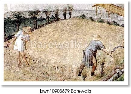 Les trÄ�s riches heures du Duc de Berry. July. Palais Poitiers. Detail by Limbourg Brothers, Art Print