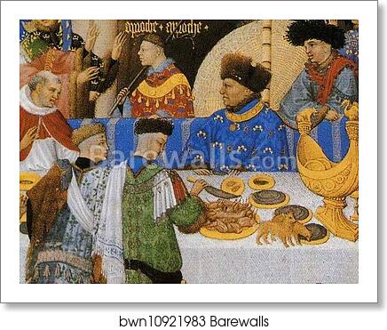 Les trÄ�s riches heures du Duc de Berry. January. A New Year's Day Feast including Jean de Berry. Detail by Limbourg Brothers, Art Print