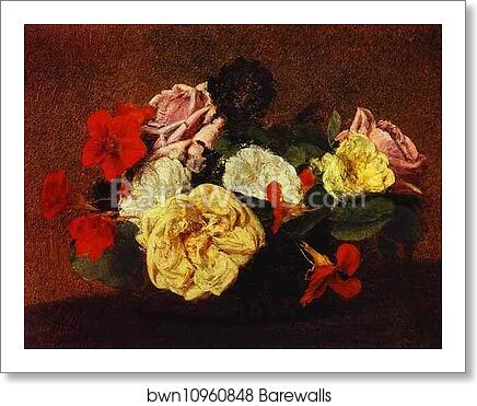 Roses and Nasturtiums in a Vase by Henri Fantin-Latour, Art Print Roses and Nasturtiums in a Vase by Henri Fantin-Latour, Art Print