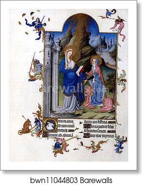 Les trÄ�s riches heures du Duc de Berry. Mary Visits St. Elizabeth by Limbourg Brothers, Art Print