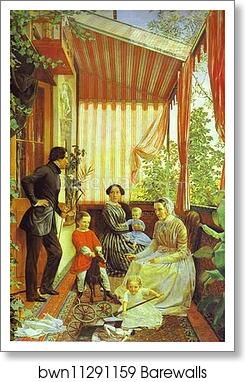 Self-Portrait with the Family. On the Balcony by Fedor Slavyansky, Art Print