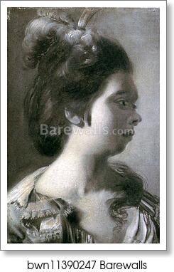 Study of a Young Girl with Feathers in Her Hair by Joseph Wright Of Derby, Art Print