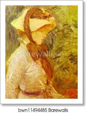 Young Woman with a Straw Hat by Berthe Morisot, Art Print