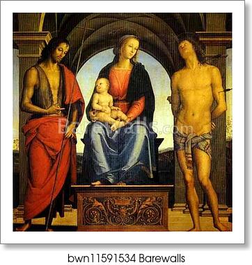 Madonna and Child Enthroned with St. John the Baptist and St. Sebastian by Pietro Perugino, Art Print