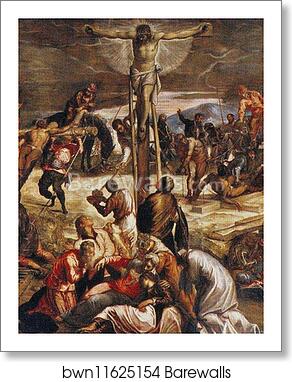 Crucifixion. Detail by Jacopo Robusti, Called Tintoretto, Art Print
