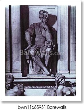 Tomb of Lorenzo de' Medici. Detail by Michelangelo, Art Print