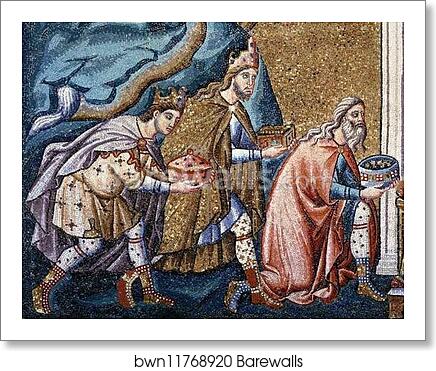 Adoration of the Kings. Detail by Pietro Cavallini, Art Print