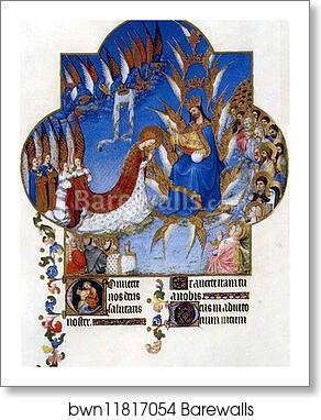 Les trÄ�s riches heures du Duc de Berry. Coronation of Mary by Limbourg Brothers, Art Print