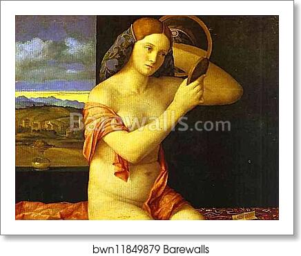 Young Woman Holding a Mirror by Giovanni Bellini, Art Print