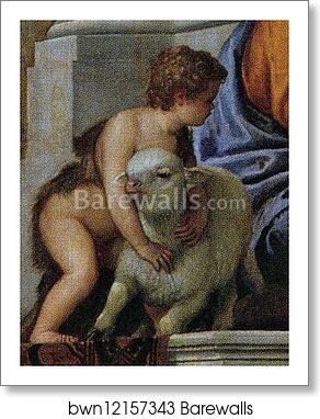 Holy Family with Saint John the Baptist, Saint Abthony Abbot, and Saint Catherine. Detail by Paolo Veronese, Art Print