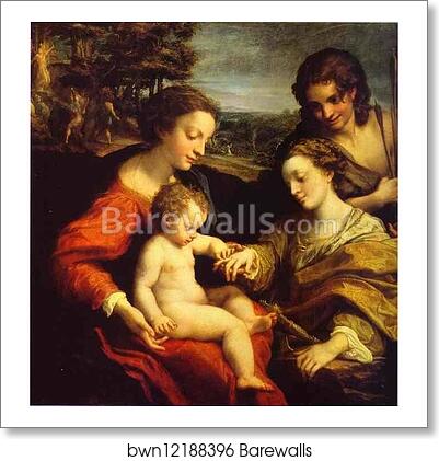 The Mystic Marriage of St. Catherine, with St. Sebastian; in the Background is the Martyrdom of Two Saints by Correggio, Art Print The Mystic Marriage of St. Catherine, with St. Sebastian; in the Background is the Martyrdom of Two Saints by Correggio, Art Print