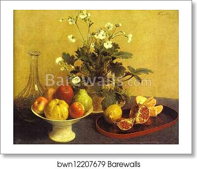 Still-life. Flowers, Bowl of Fruit and Pitcher. (Nature morte. Fleurs, compotier et carafe) by Henri Fantin-Latour, Art Print Still-life. Flowers, Bowl of Fruit and Pitcher. (Nature morte. Fleurs, compotier et carafe) by Henri Fantin-Latour, Art Print