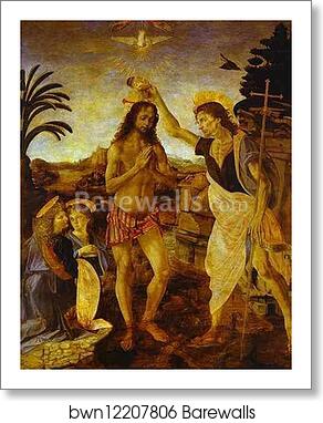 The Baptism of Christ by Leonardo Da Vinci, Art Print