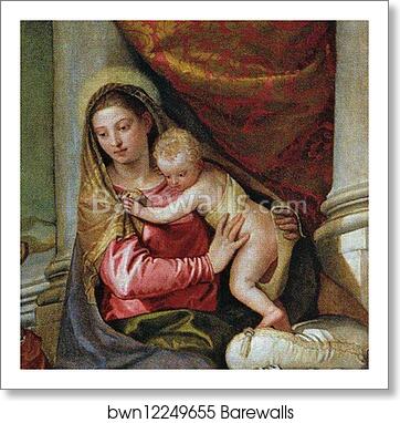 Holy Family with Saint John the Baptist, Saint Abthony Abbot, and Saint Catherine. Detail by Paolo Veronese, Art Print