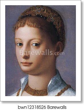Portrait of a Young Woman. Detail by Agnolo Bronzino, Art Print
