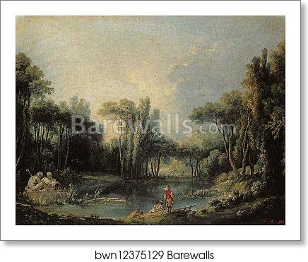 Landscape with a Pond by François Boucher, Art Print