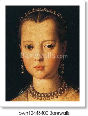 Portrait of Maria de'Medici. Detail by Agnolo Bronzino, Art Print