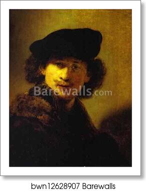 Self-Portrait with Velvet Beret and Furred Mantel by Rembrandt Harmenszoon Van Rijn, Art Print