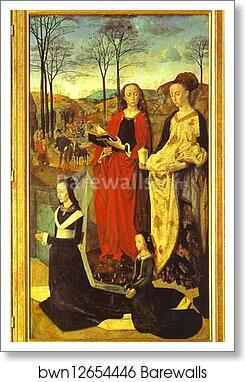 Maria Baroncelli with Her Daughter Margarita and SS. Margaret and Mary Magdalene. The right panel of the Portinari Altar by Hugo Van Der Goes, Art Print