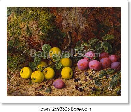 Still Life of Yellow Apples, Plums and Raspberries by George Clare, Art Print