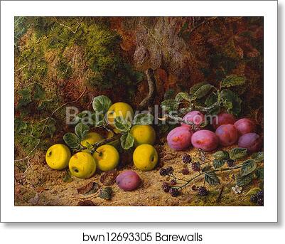 Still Life of Yellow Apples, Plums and Raspberries by George Clare, Art Print Still Life of Yellow Apples, Plums and Raspberries by George Clare, Art Print