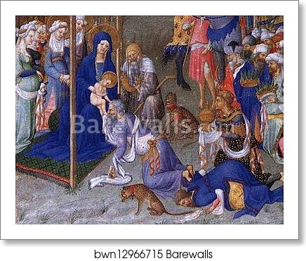 Les trÄ�s riches heures du Duc de Berry. Adoration of the Magi. Detail by Limbourg Brothers, Art Print