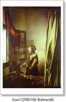 Girl Reading a Letter at an Open Window by Jan Vermeer, Art Print Girl Reading a Letter at an Open Window by Jan Vermeer, Art Print