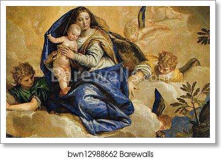 Virgin and Child with Angels Appearing to Saint Anthony Abbot and Saint Paul the Hermit. Detail by Paolo Veronese, Art Print Virgin and Child with Angels Appearing to Saint Anthony Abbot and Saint Paul the Hermit. Detail by Paolo Veronese, Art Print