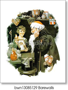 Playing Santa by Norman Rockwell, Art Print