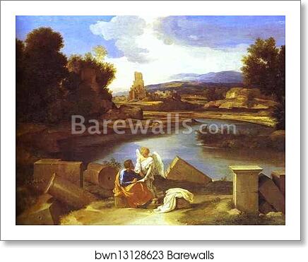 Landscape with St. Matthew by Nicolas Poussin, Art Print