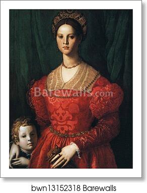 Lady in a Red Dress with a Fair-Haired Little Boy by Agnolo Bronzino, Art Print