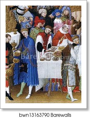 Les trÄ�s riches heures du Duc de Berry. January. A New Year's Day Feast including Jean de Berry. Detail by Limbourg Brothers, Art Print