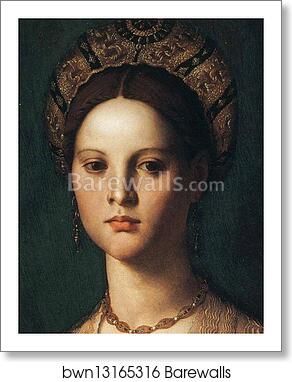 Lady in a Red Dress with a Fair-Haired Little Boy. Detail by Agnolo Bronzino, Art Print