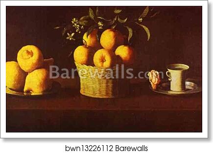 Still Life with Lemons, Oranges and Rose by Francisco De Zurbarán, Art Print