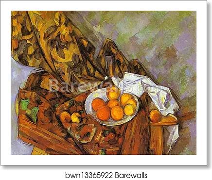 Still Life with Flower Curtain and Fruit by Paul Cézanne, Art Print