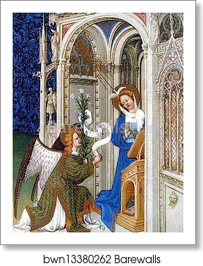 Les trÄ�s riches heures du Duc de Berry. Coronation of Mary. Detail by Limbourg Brothers, Art Print
